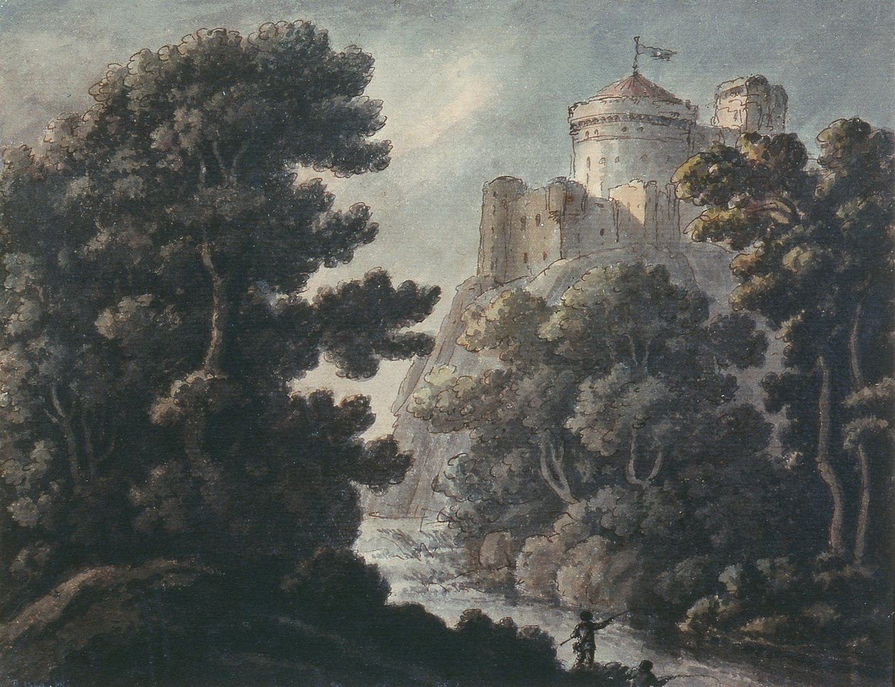 Landscape with castle on a rock by Robert Adam