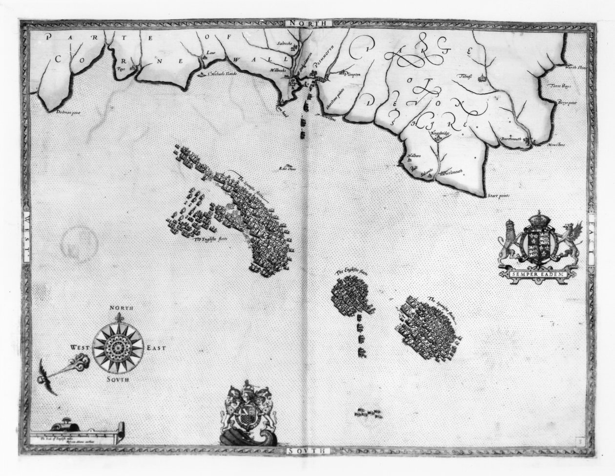 Map No.3 Showing the route of the Armada fleet, engraved by Augustine Ryther, 1588   by Robert Adams