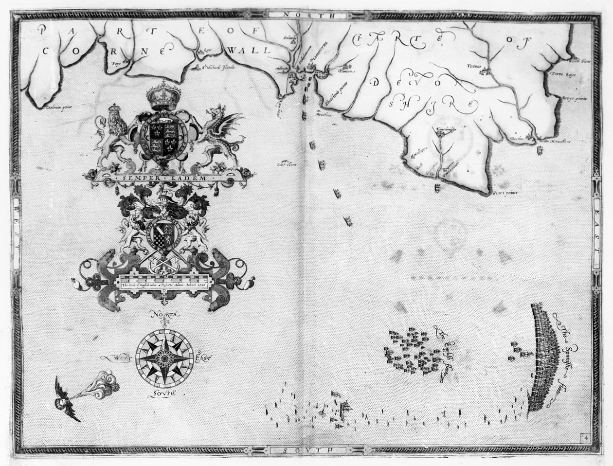 Augustine Ryther tarafından oyulmuş Armada filosunun rotasını gösteren Harita No.4; 1588 by Robert Adams