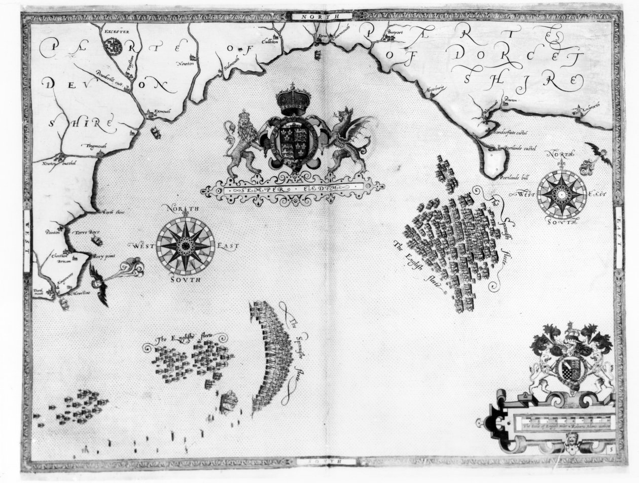 Harita No.5, Armada filosunun rotasını gösteriyor, Augustine Ryther tarafından oyulmuş, 1588 by Robert Adams