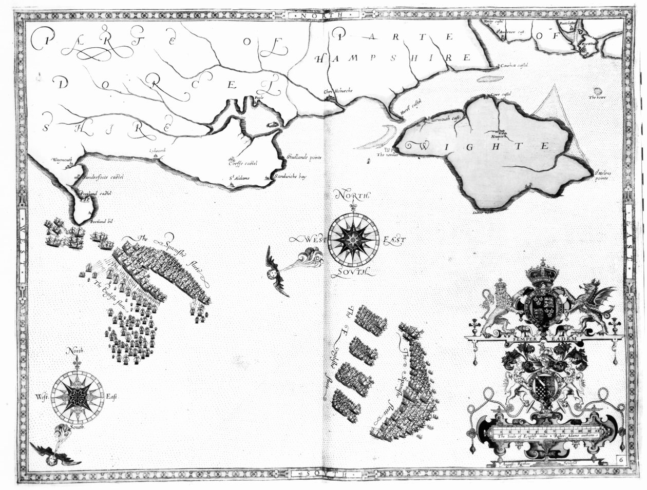 Armada filosunun rotasını gösteren Harita No.6, Augustine Ryther tarafından oyulmuş, 1588 by Robert Adams