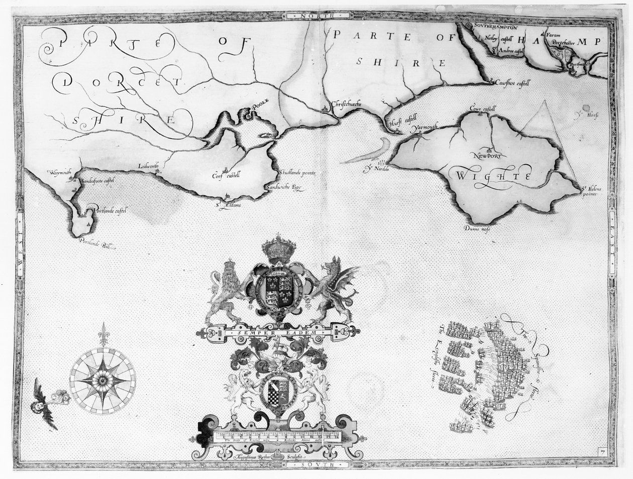 Armada filosunun rotasını gösteren Harita No.7, Augustine Ryther tarafından oyulmuş, 1588 by Robert Adams
