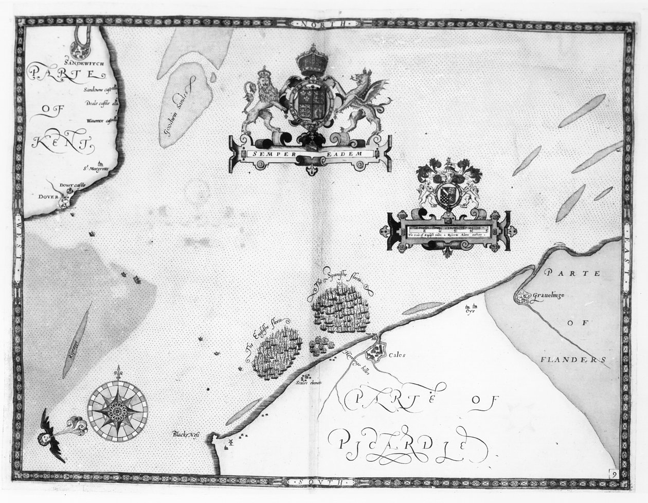 Armada filosunun rotasını gösteren Harita No.9, Augustine Ryther tarafından oyulmuş, 1588 by Robert Adams