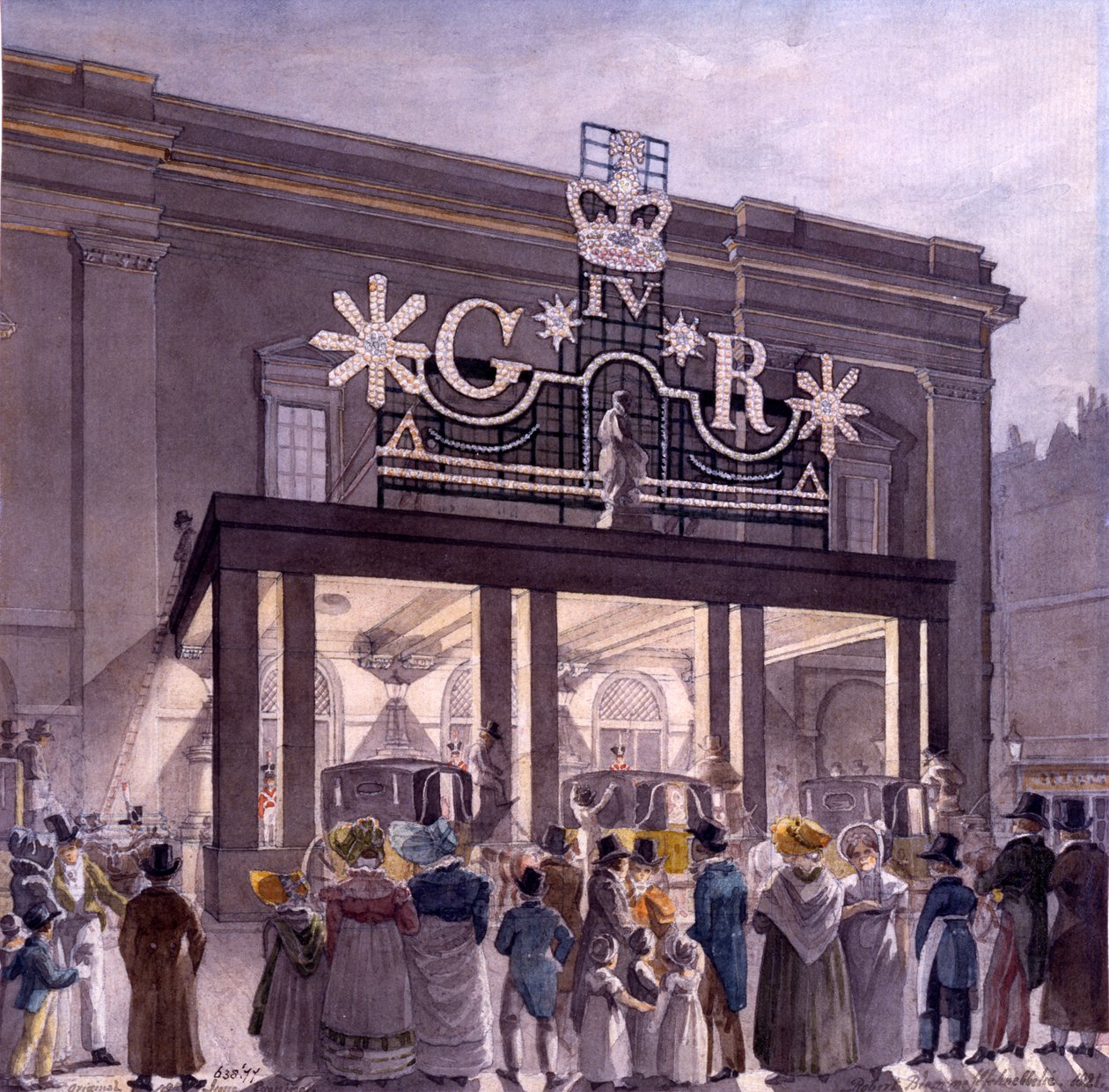 Kraliyet Tiyatrosunun Dışında, Drury Lane, 1821 by Robert Blemell Schnebbelie
