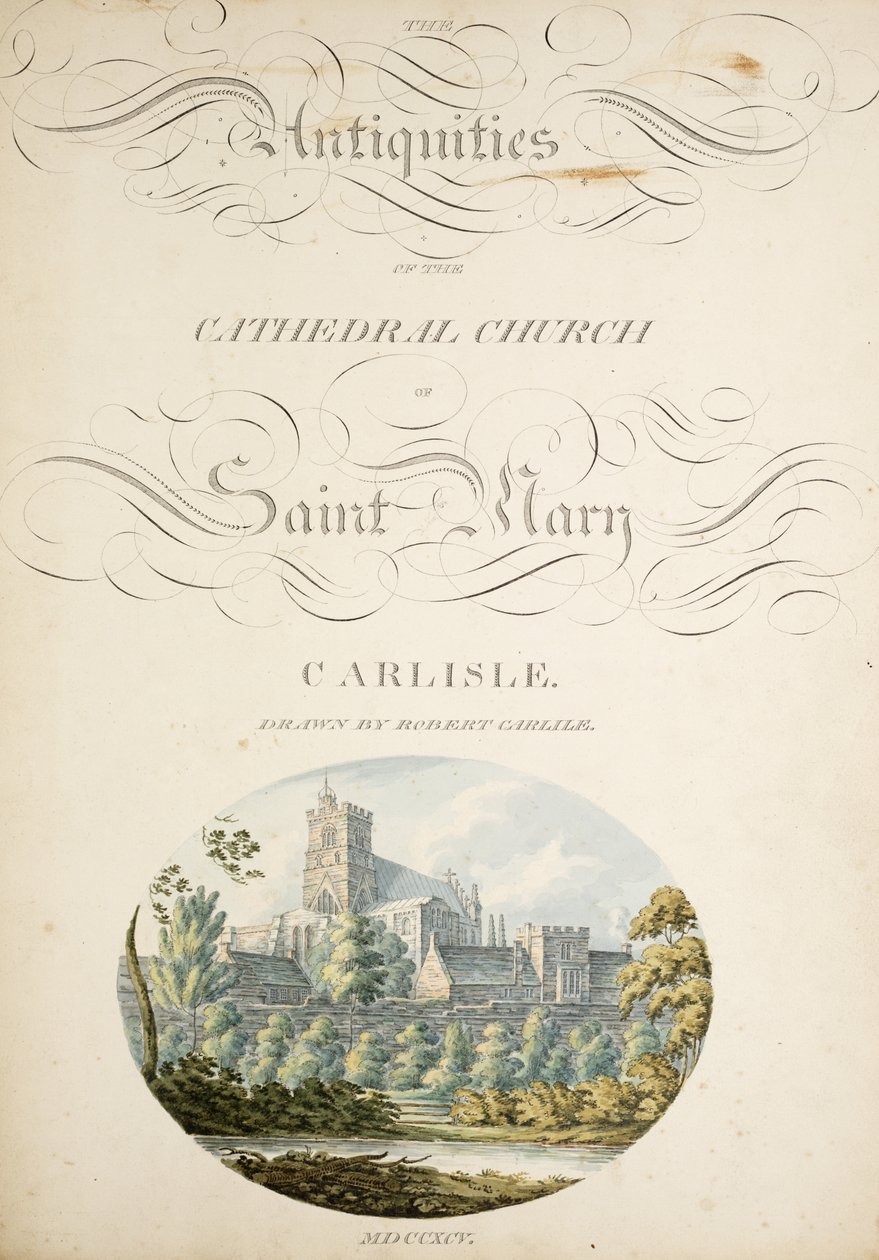 Bayan New Coll 380, f1r. Saint Mary, Carlisle Katedral Kilisesi'nin eski eserleri, Robert Carlile tarafından çizilmiş, 1795 (kağıt üzerine gravür ve wc) by Robert Carlile