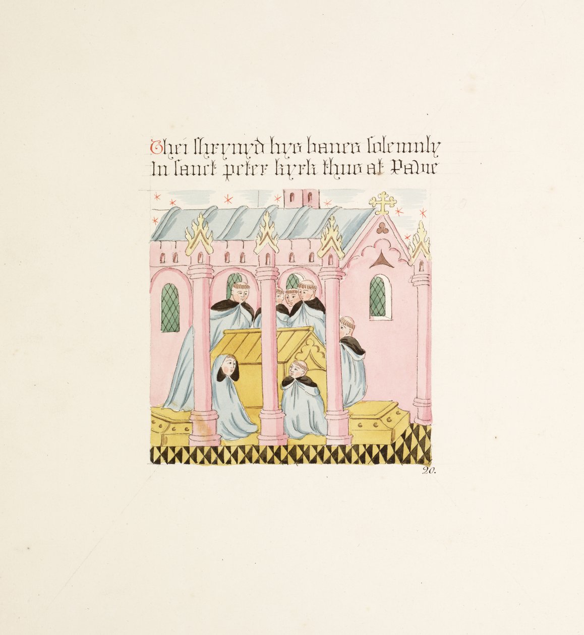 Bayan New Coll 380, f29r. Robert Carlile tarafından çizilmiş Saint Mary, Carlisle Katedral Kilisesi