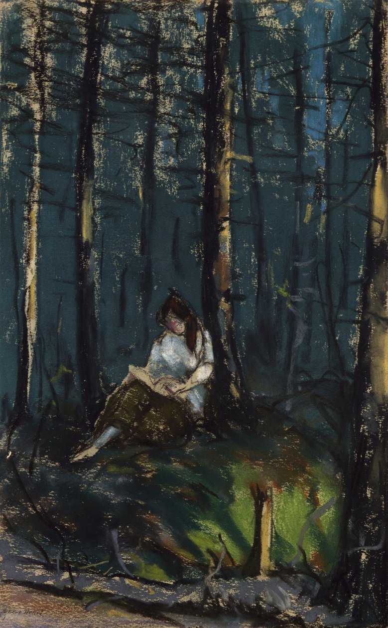 Ormandaki Okuyucu, 1918 (dokuma kağıt üzerine pastel) by Robert Cozad Henri
