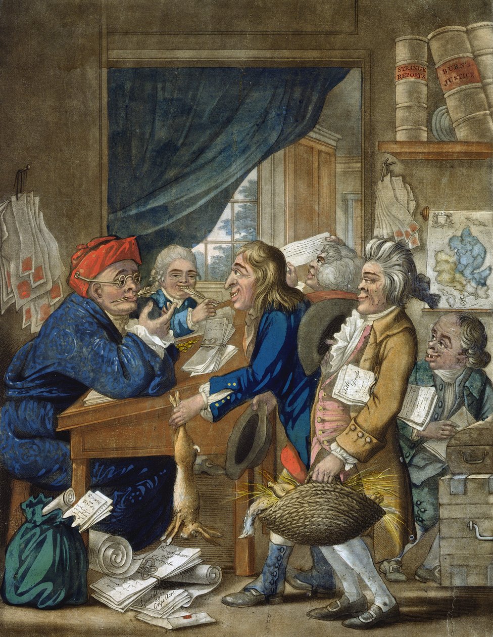Bir Ülke Avukatı ve Müvekkilleri, pub. Bowles und Carver, 1800 (mezzotint gravür) by Robert Dighton
