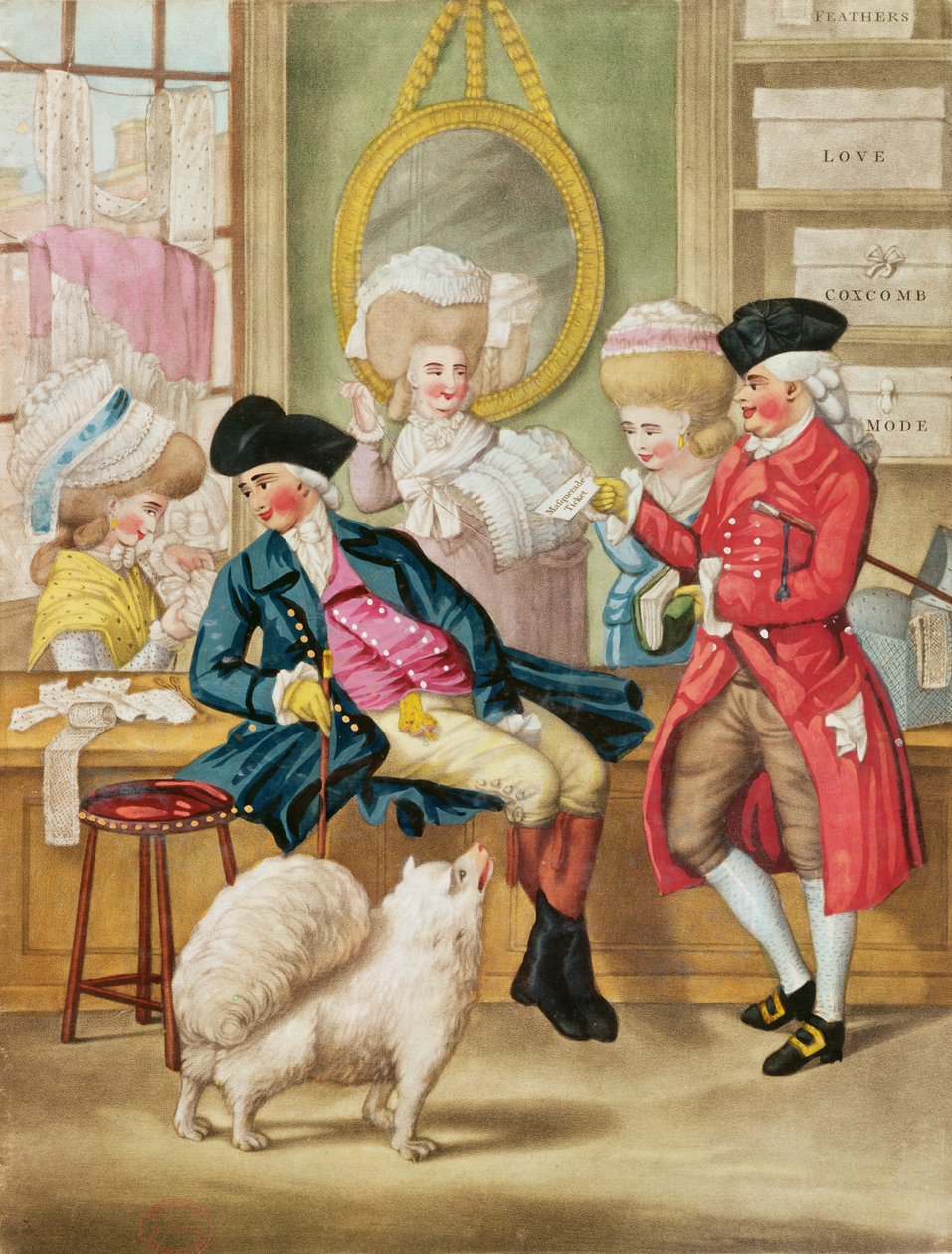 Morning Ramble veya Milliners Shop, 1782 (el boyaması mezzotint) by Robert Dighton