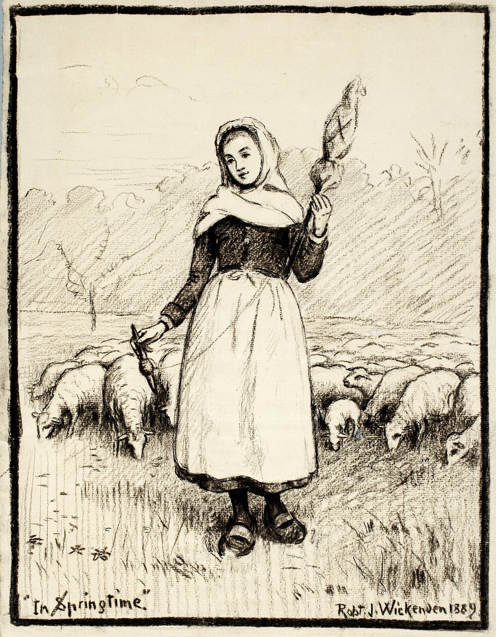 İlkbaharda, 1889 (kremalı kağıt üzerinde beyaz düzeltmeler ile kömür ve tükenmez kalem ve mürekkep) by Robert J. Wickenden