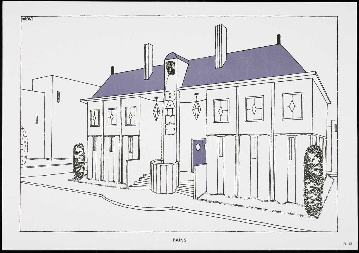 Bains, Une Cite Moderne'den, Drawings by Rob Mallet-Stevens Architecte, 1987 (yayınlandı) by Robert Mallet Stevens