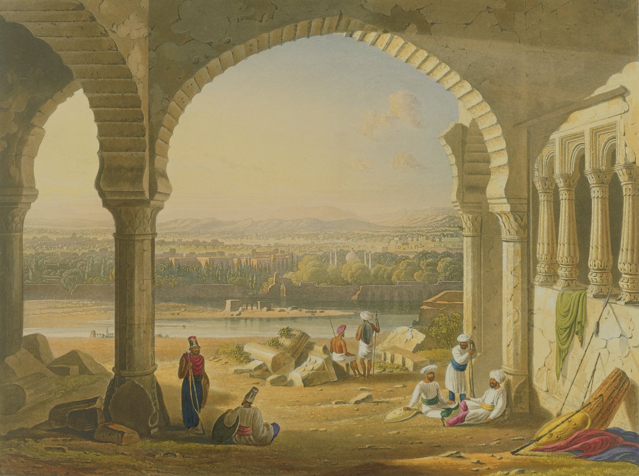 Aurungzebe Sarayı Harabelerinden Aurungabad, William Purser (c.1790-1852) tarafından çizilen 'Hindistan'ın Manzarası, Kostümleri ve Mimarisi' Cilt II'den Thomas Kearnan (fl.1821-50) tarafından kazınmış ve engra by Robert Melville Grindlay