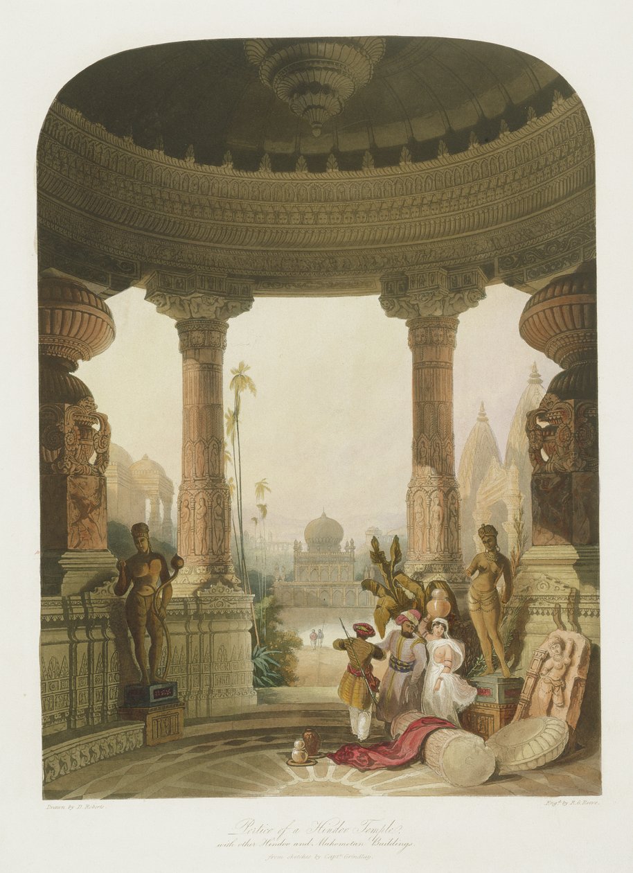 Bir Hindu Tapınağının Portikosu, diğer Hindu ve Mahomedan Binaları ile by Robert Melville Grindlay