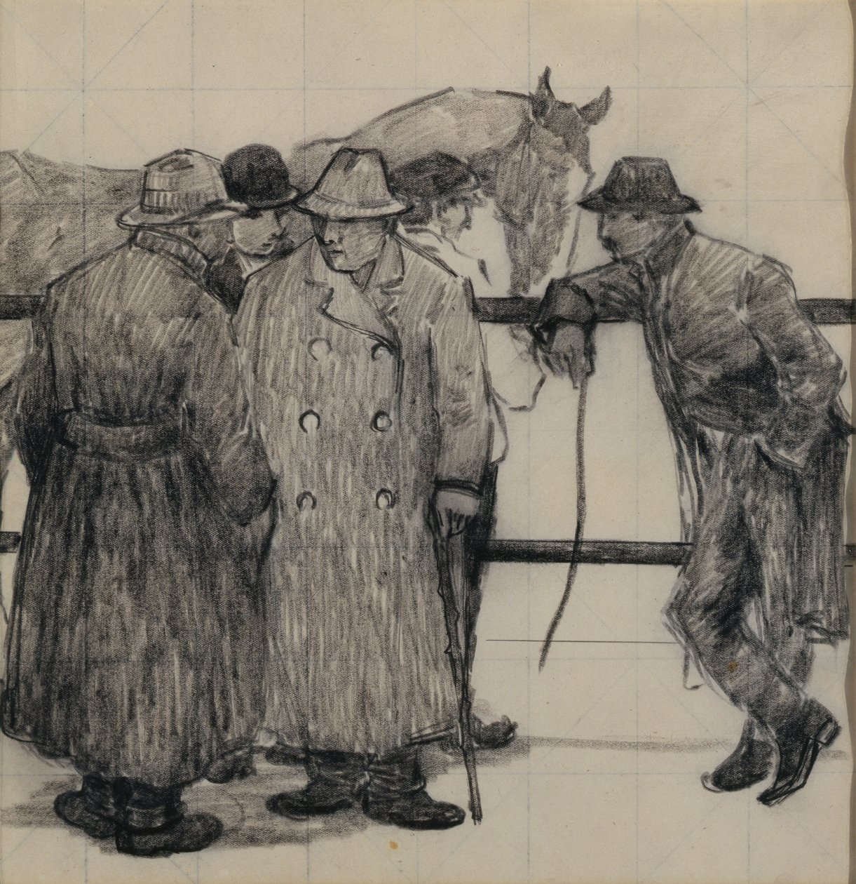 At Satıcıları için Çalışma, c.1917 (kare kağıda kurşun kalem) by Robert Polhill Bevan