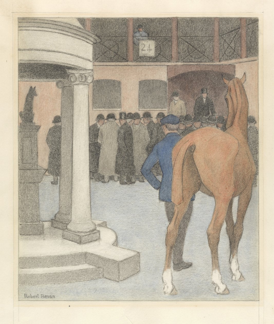 Bay Horse, Tattersalls, 1921 (kağıt üzerinde mum boya ve tebeşir) by Robert Polhill Bevan