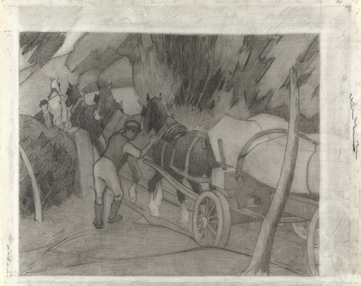 Kereste Taşımacılığı, c.1917 (kağıt üzerinde mum boya) by Robert Polhill Bevan