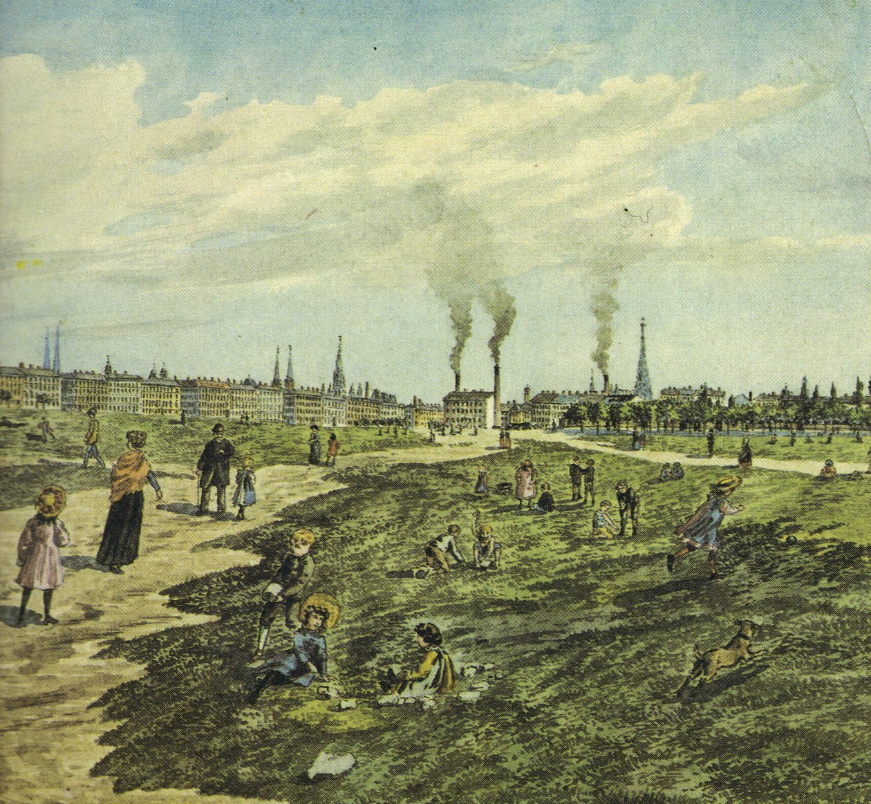 Askeri bir tatbikat alanı ve oyun ve gezinti yeri olarak Schmelz. Doğuya bakış (kesit) by Robert Schediwy after painting by M.Neubauer