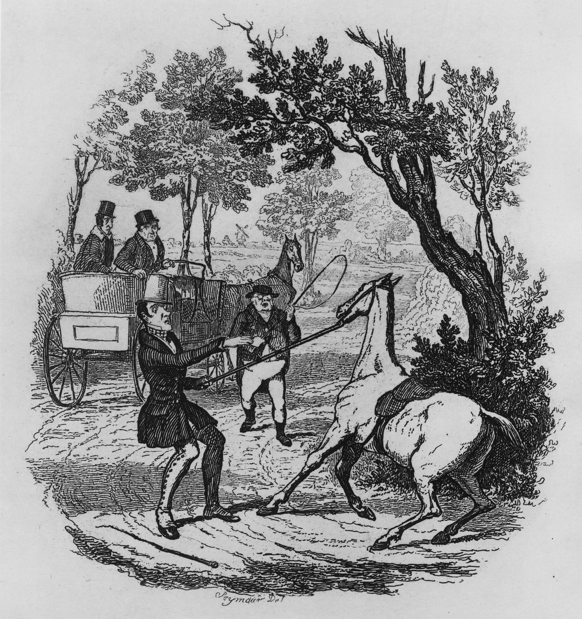 Bay Winkle ve Bay Pickwick atlarını kontrol etmeye çalışıyorlar, Charles Dickens