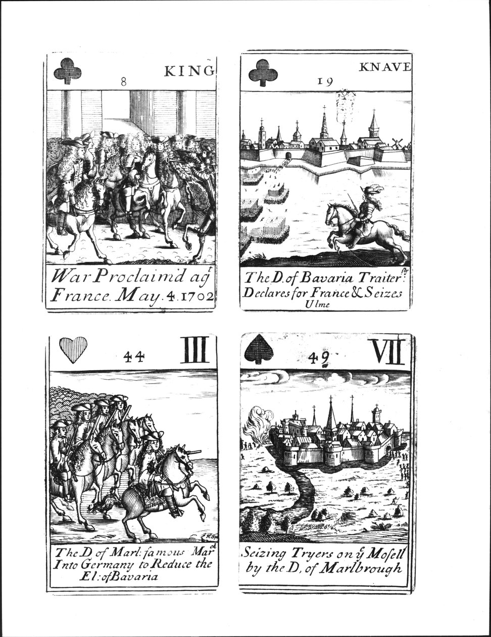 Playing cards commemorating the War of the Spanish Succession (1702-13)   by Robert Spofforth