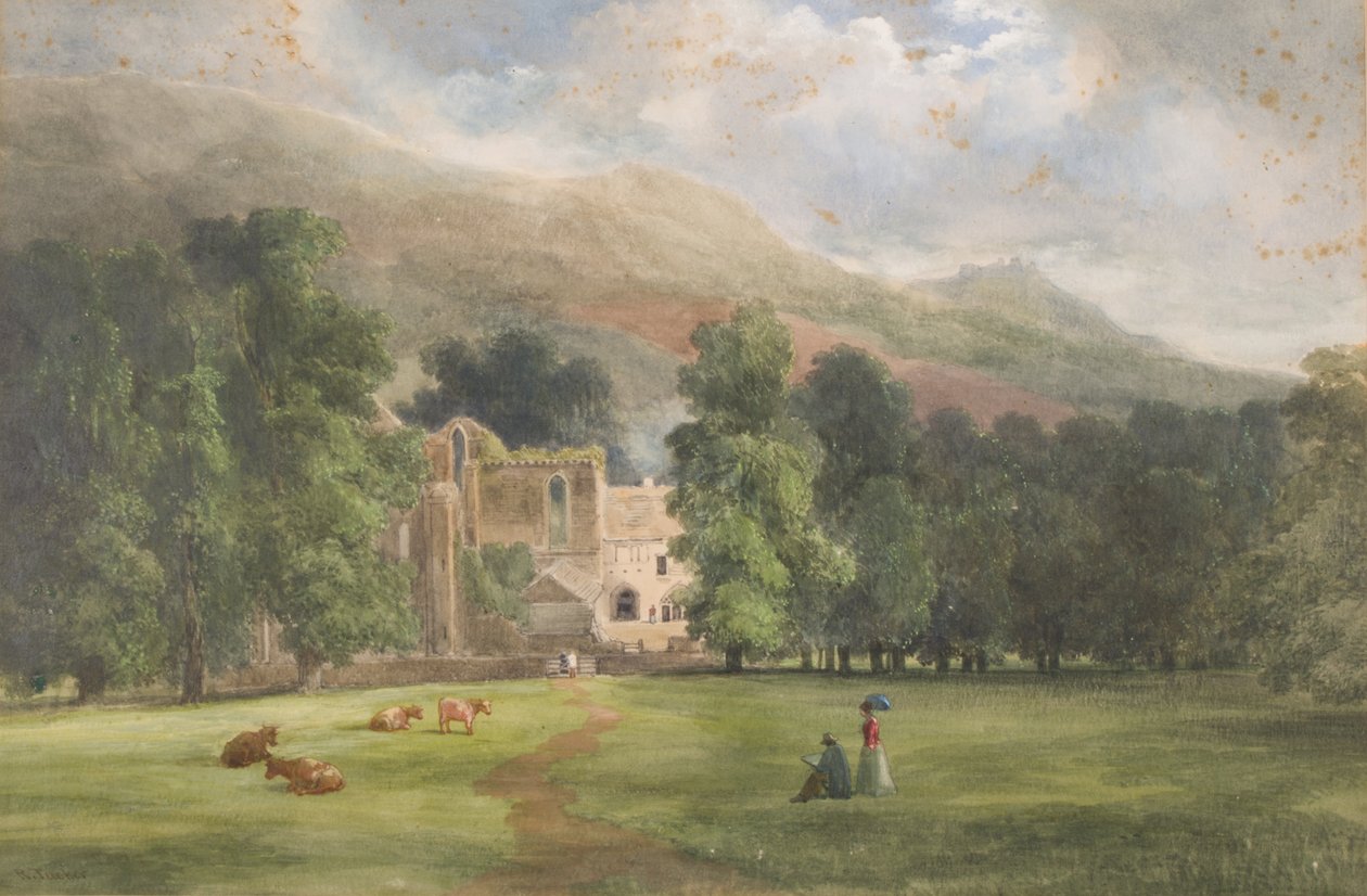 Valle Crucis veya Dinas Bran, Llangollen, 1872 (kağıt üzerinde wc) by Robert Tucker Pain