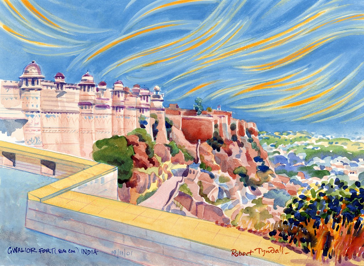 Gwalior Kalesi, Hindistan, 2001 (kağıt üzerinde wc) by Robert Tyndall