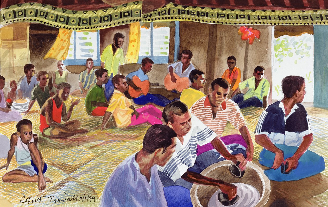 Kava İçme Töreni, Fiji, 1999 (kağıt üzerinde wc) by Robert Tyndall