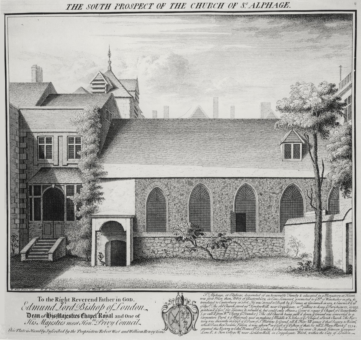 William Henry Toms (c.1700-50) tarafından oyulmuş St. Alphage Kilisesi