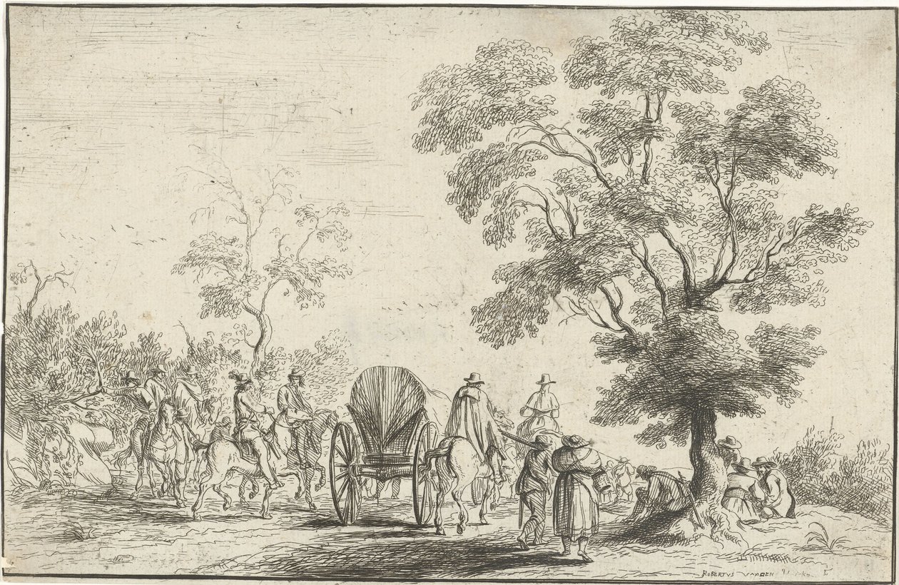 Atlıların eşlik ettiği vagon by Robert van den Hoecke
