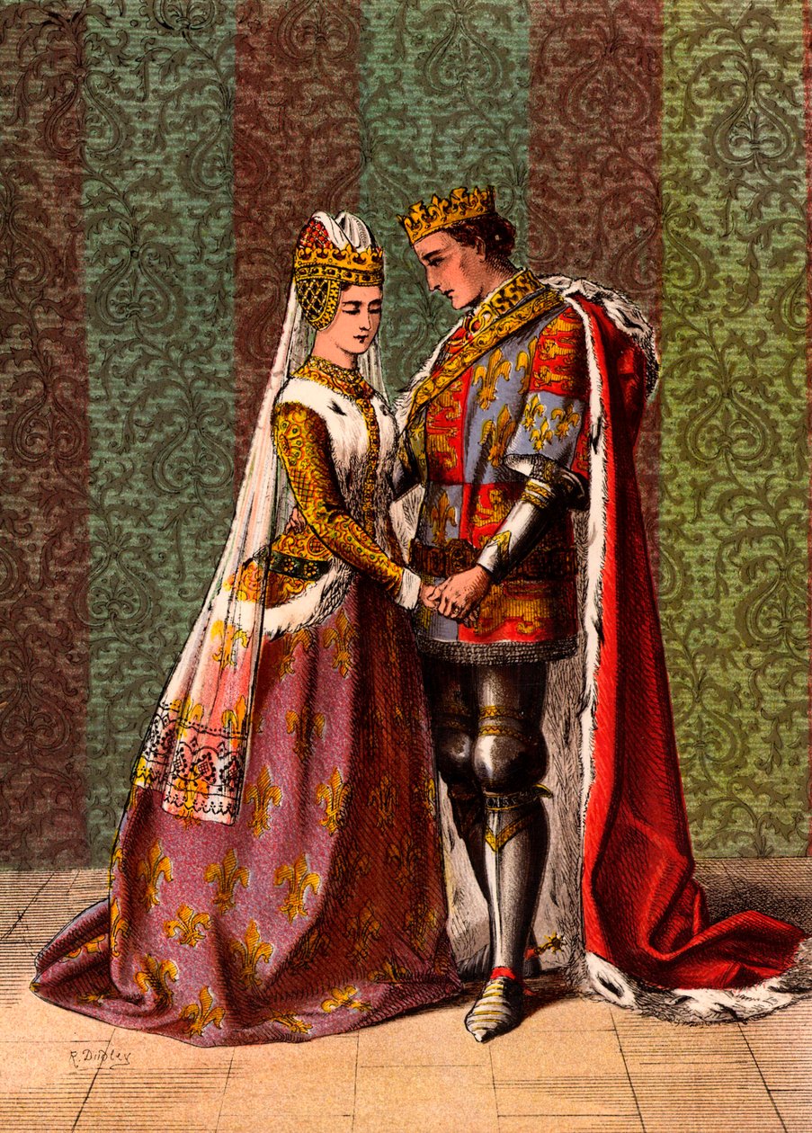 Henry V, İngiltere Kralı, Valois'lı Katherine'e kur yapıyor, V. Perde, Sahne II, William Shakespeare'in 'King Henry V'i (chromolitho) by Robert (after) Dudley