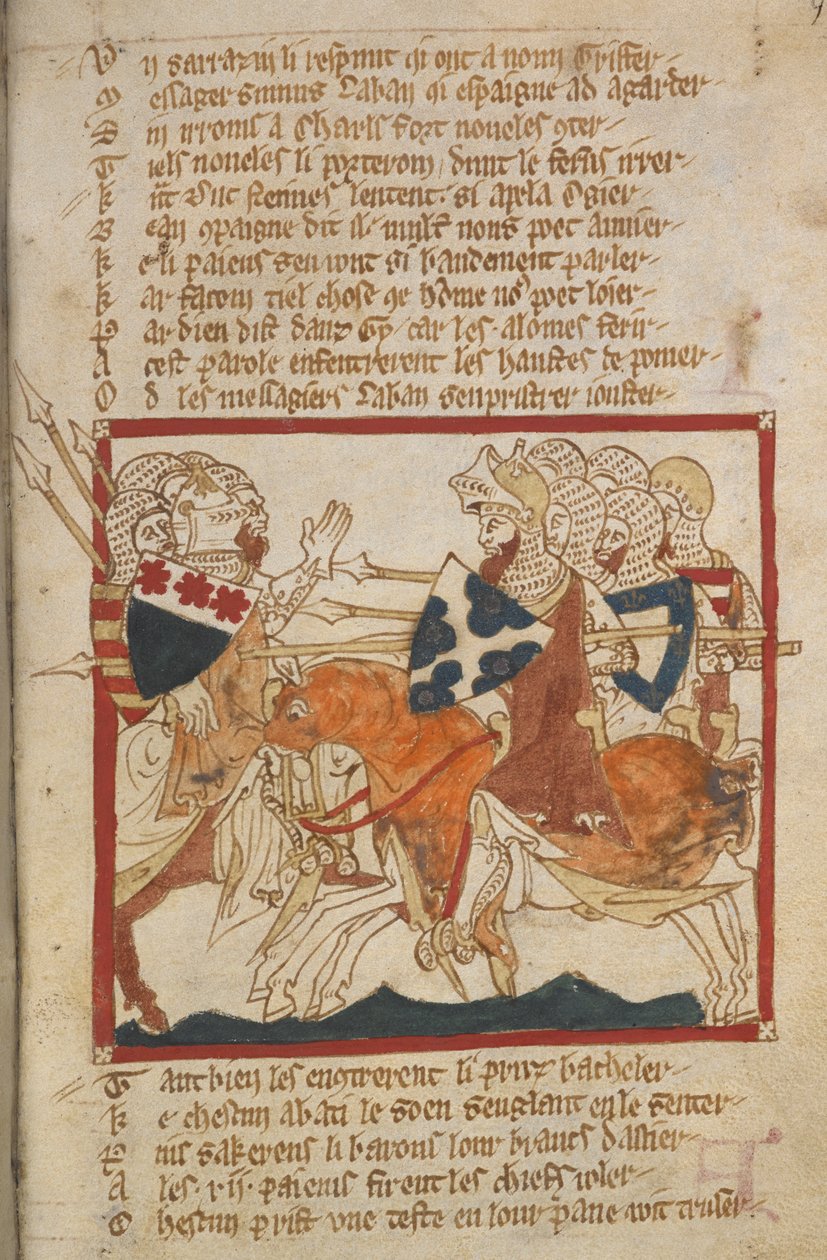 Egerton 3028 f.98 Kendileriyle buluşmak için gönderilen Sarazenleri yenerler, 