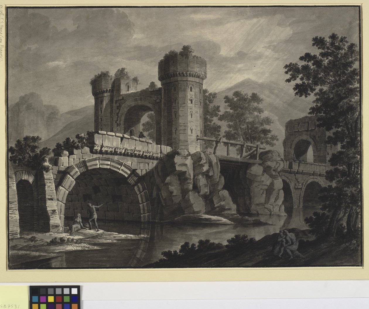 Bir manzarada harap bir köprünün mimari fantezisi by Robert Adam