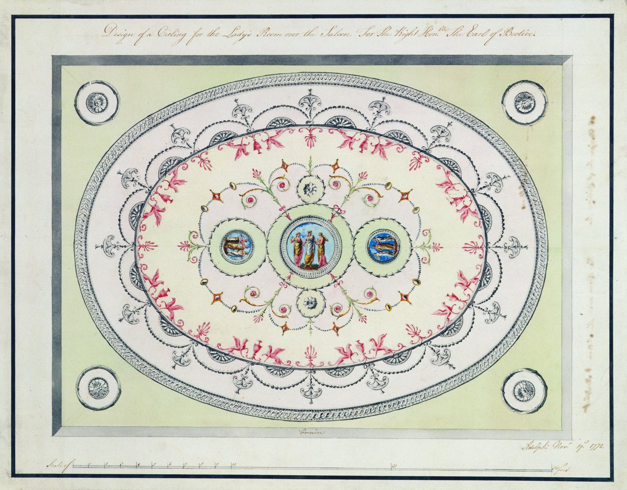 Bayanlar Odası tavan tasarımı, Headfort House, 1772 (döşemeli kağıt üzerine grafit üzerine wc, kalem ve mürekkep) by Robert Adam