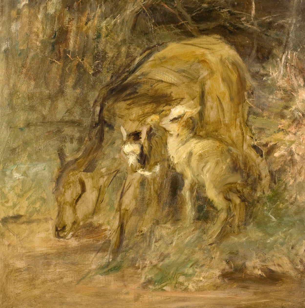 Keçi ve Çocuklar (tuval üzerine yağlı boya) by Robert Alexander
