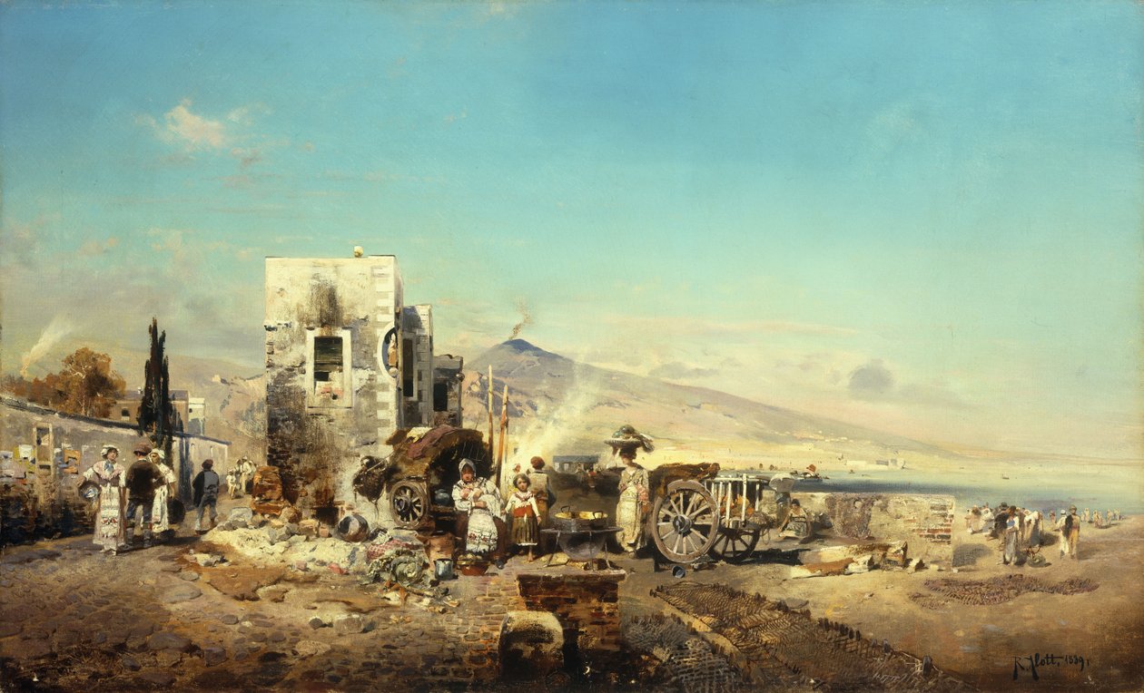 Uzakta Vezüv ile Neopolitan Bir Köy, 1889 by Robert Alott