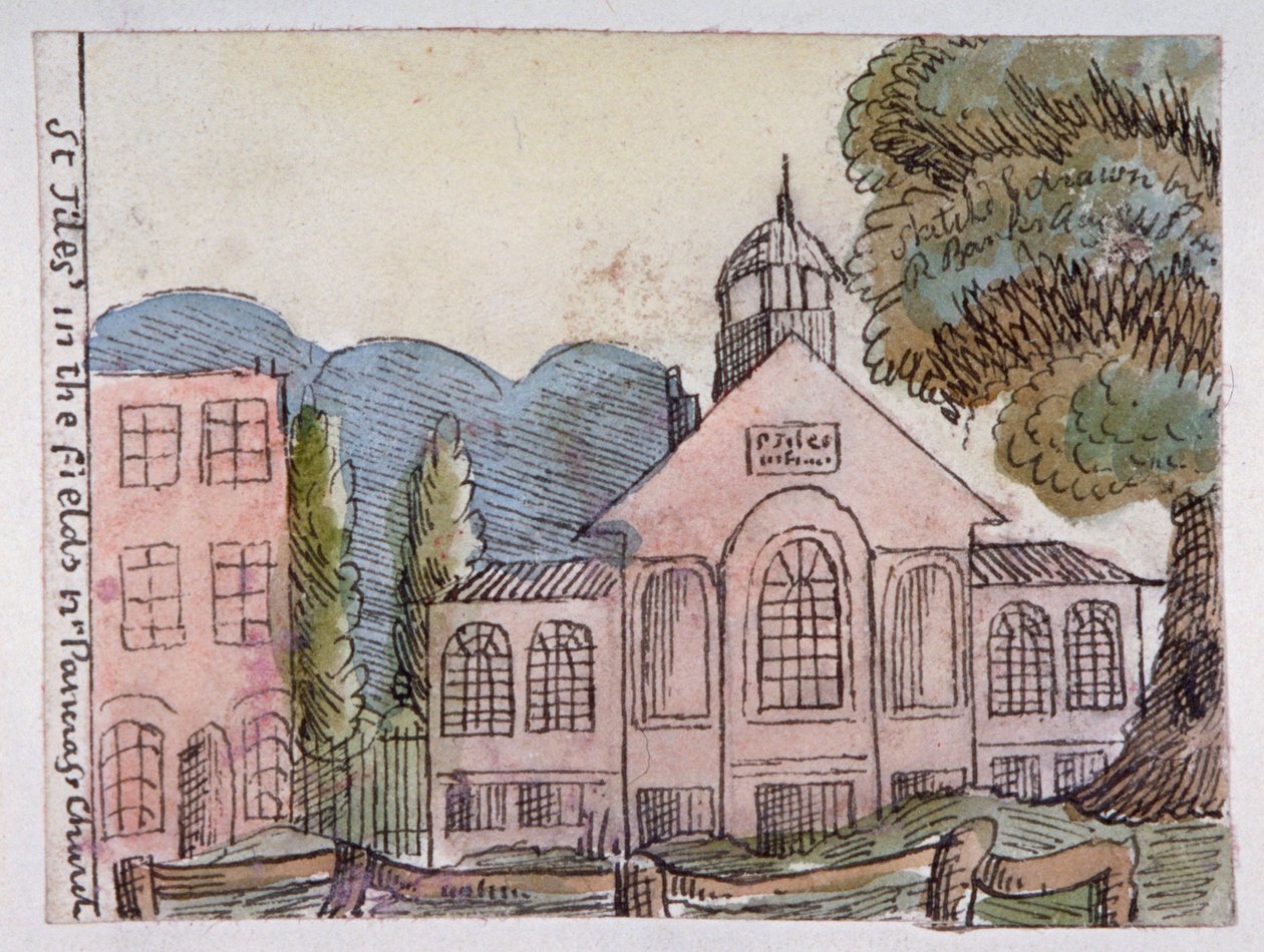 Tarlalardaki St Giles Kilisesi, St Pancras, Londra, 1814. by Robert Banks