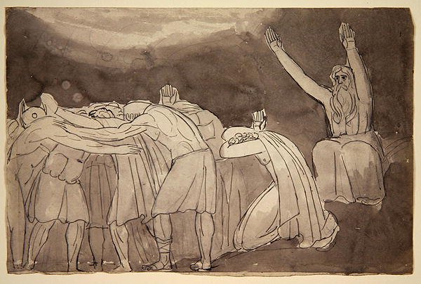 Bir Druid Seremonisi (kalem ve kağıt üzerinde grafit üzerine yıkayın) by Robert Blake