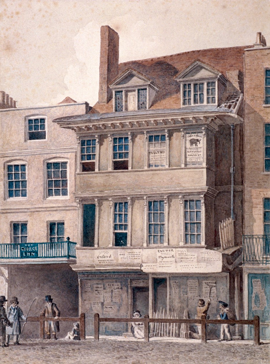 George Inn, Batı Smithfield, Londra, c1830 by Robert Blemmell Schnebbelie