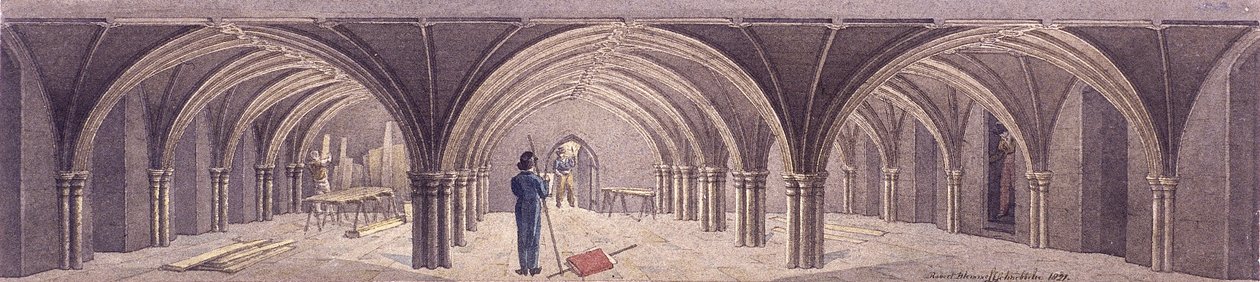 Guildhall Crypt, Londra, 1821 by Robert Blemmell Schnebbelie
