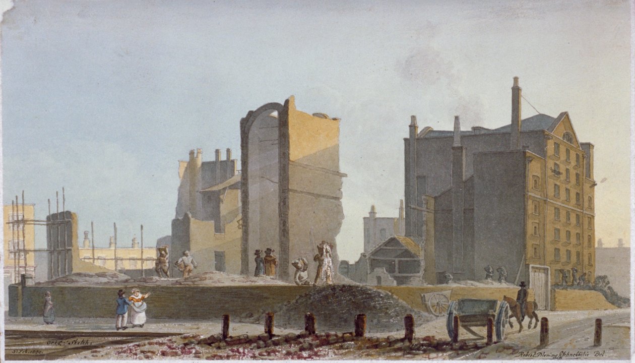 Yıkık bina, Ticari Yol, Stepney, Londra, 1820 by Robert Blemmell Schnebbelie