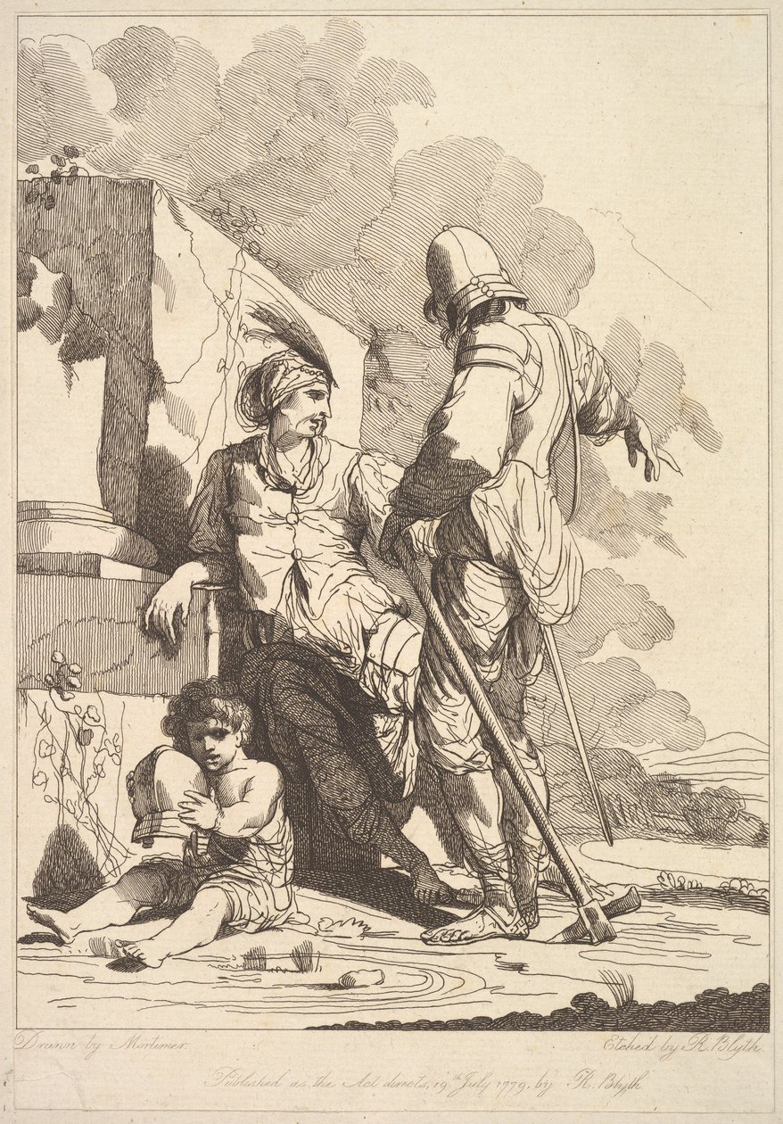 İki Asker ve Miğferli Çocuk, 19 Temmuz 1779. by Robert Blyth