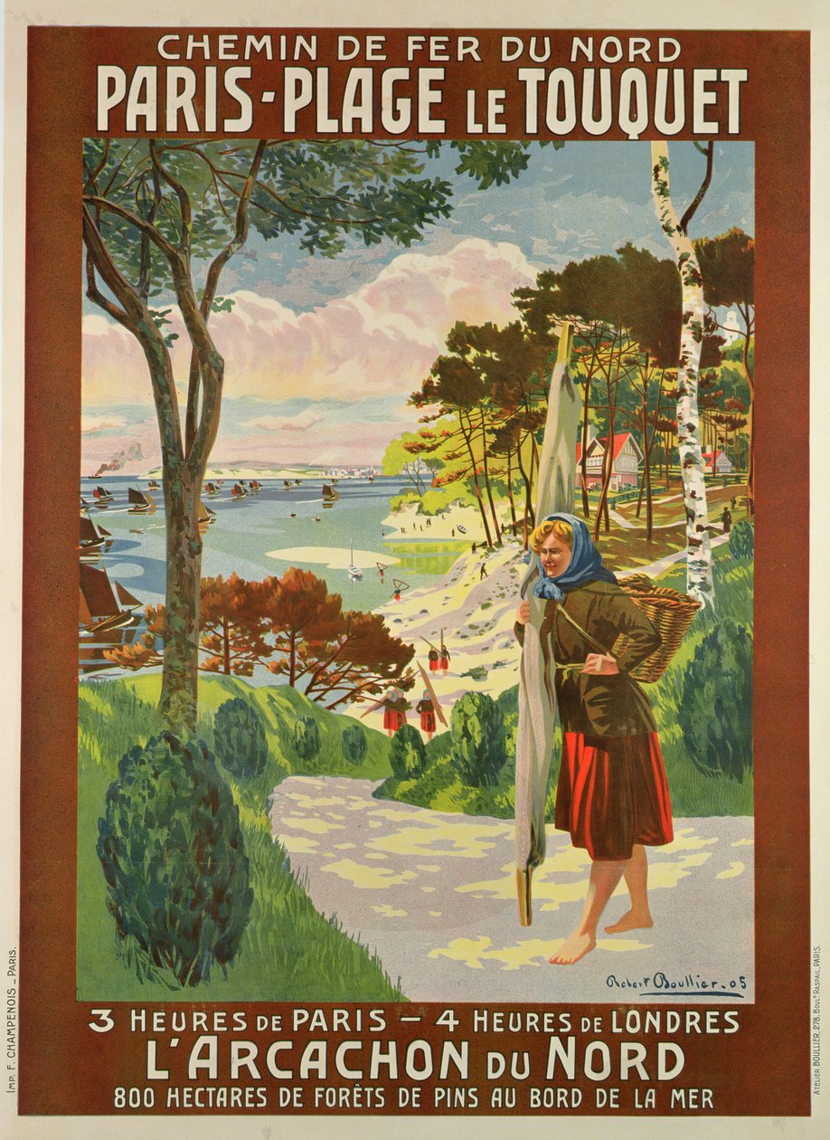 Poster reklamı Paris-Plage le Touquet, Pas de Calais, c.1910 (renkli taş) by Robert Boullier
