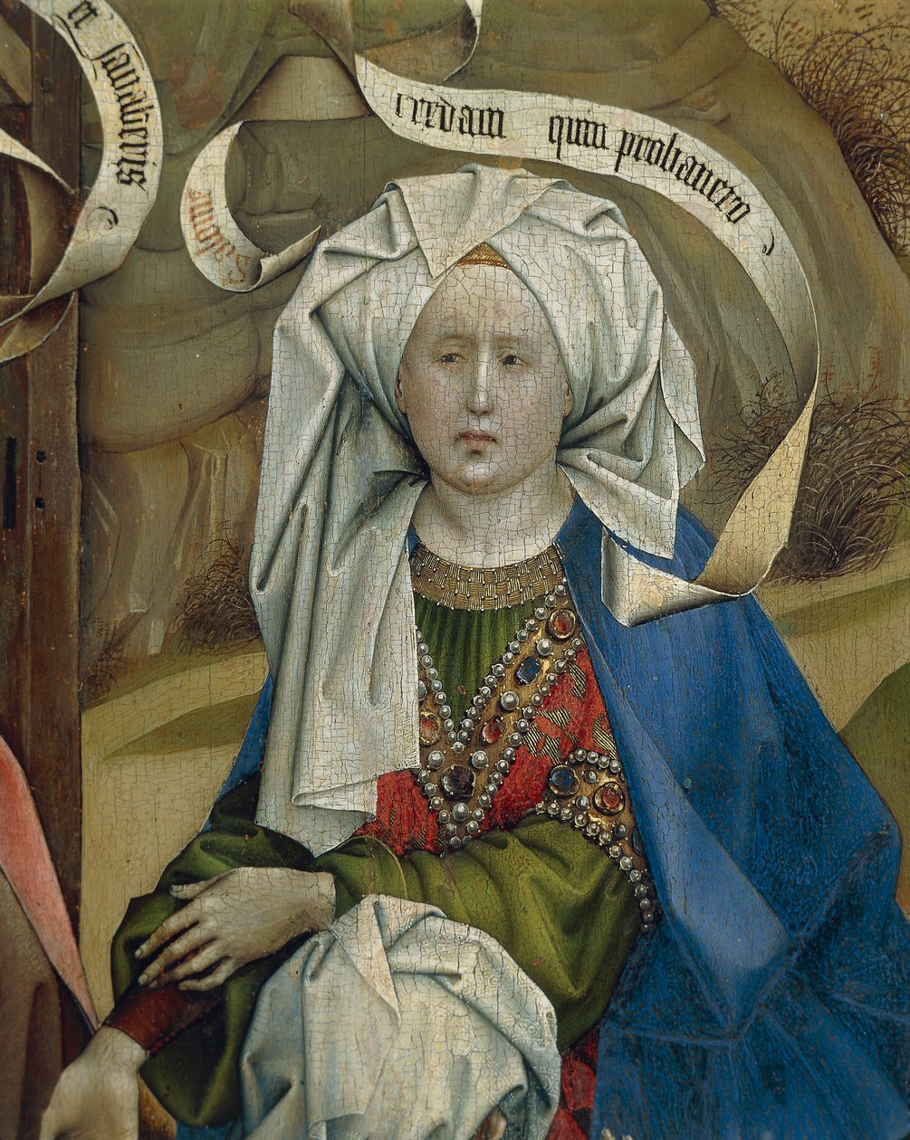 Doğuştan kadını temsil eden detay, Master of Flemalle Robert Campin (1375/1379-1444), panel üzerine yağlı boya, 1420 civarı by Robert Campin