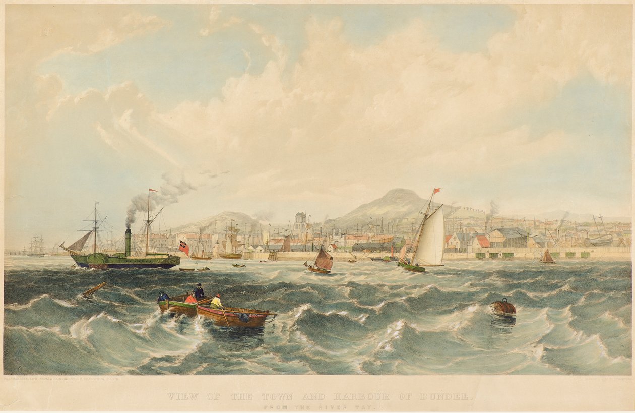 Dundee Kasabası ve Limanından Görünüm, 1850 dolayları (litografi) by Robert Carrick
