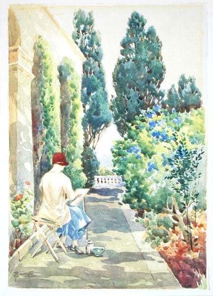 Bir Bahçede Cicely Nops Boyama (kağıt üzerine suluboya) by Robert Caruana Dingli