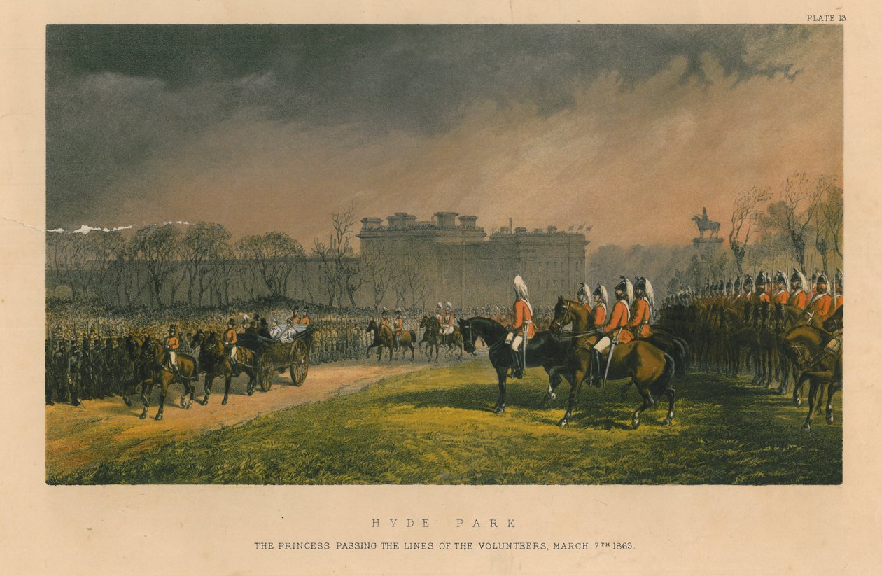 Hyde Park - gönüllülerin çizgisini geçen prenses, 7 Mart 1863, 1863 by Robert Charles Dudley