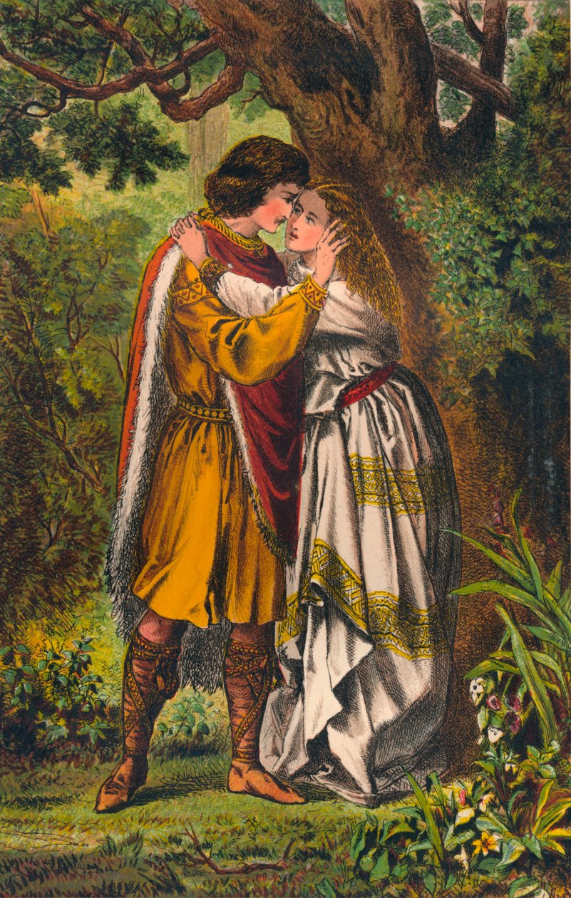 Posthumus. Kraliçem! Metresim! Ey hanım artık ağlama. Cymbeline: Perde I, Sahne I, c1875 by Robert Charles Dudley