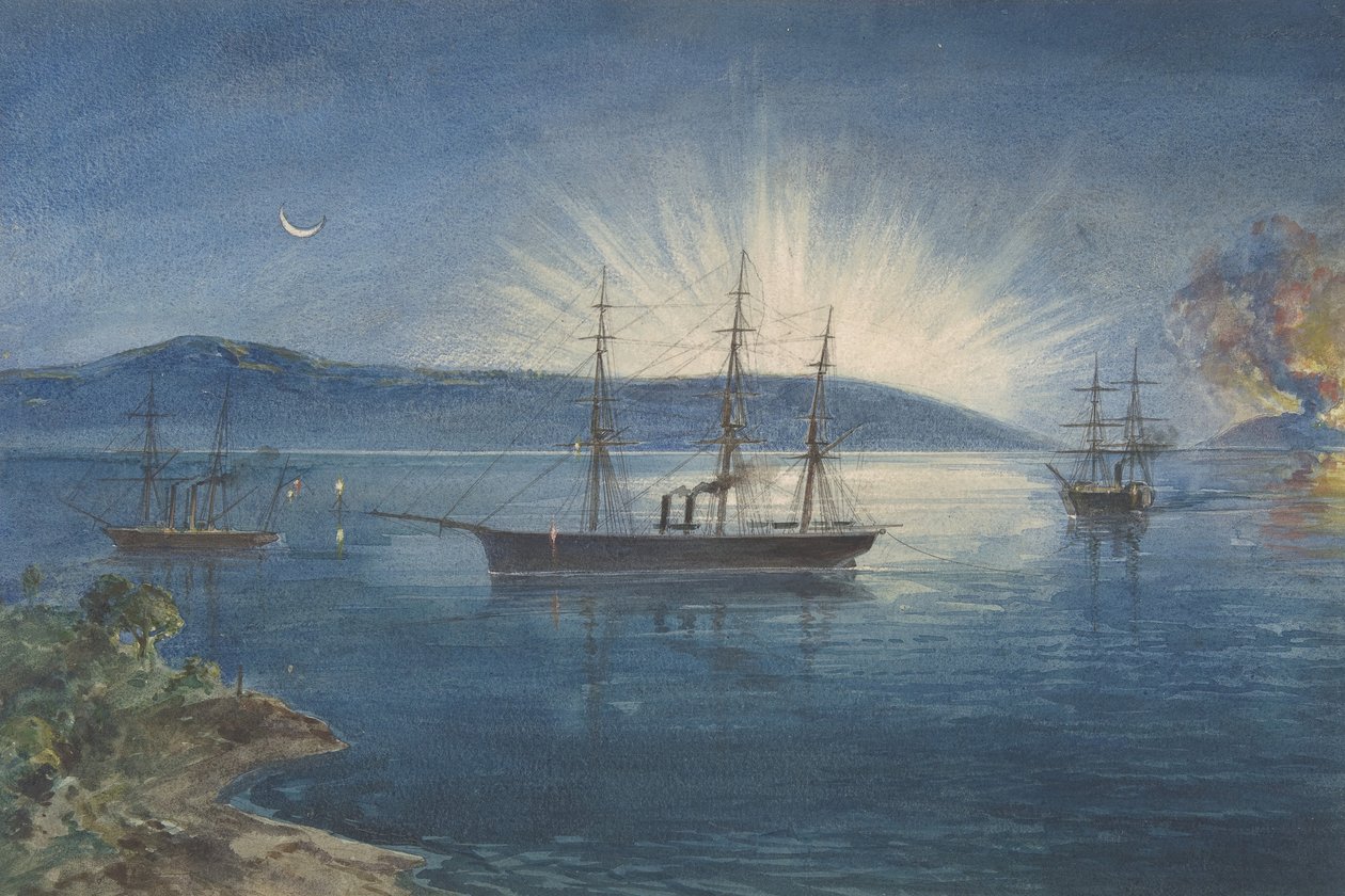 The Bay of Bull Arms, Trinity Bay, Newfoundland, Bildirilecek Tepelerde Yakılan Şenlik Ateşleri..., 1865-66 by Robert Charles Dudley