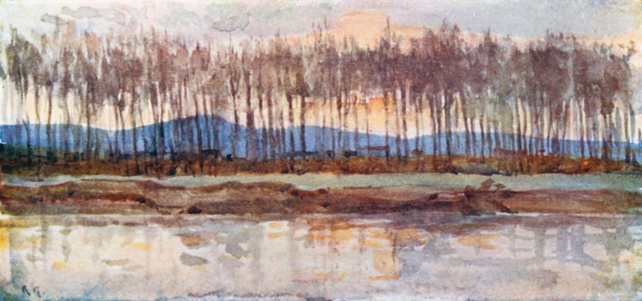 Akşam Işıltısında Arno Kıyıları (renkli taş baskı) by Robert Charles Goff