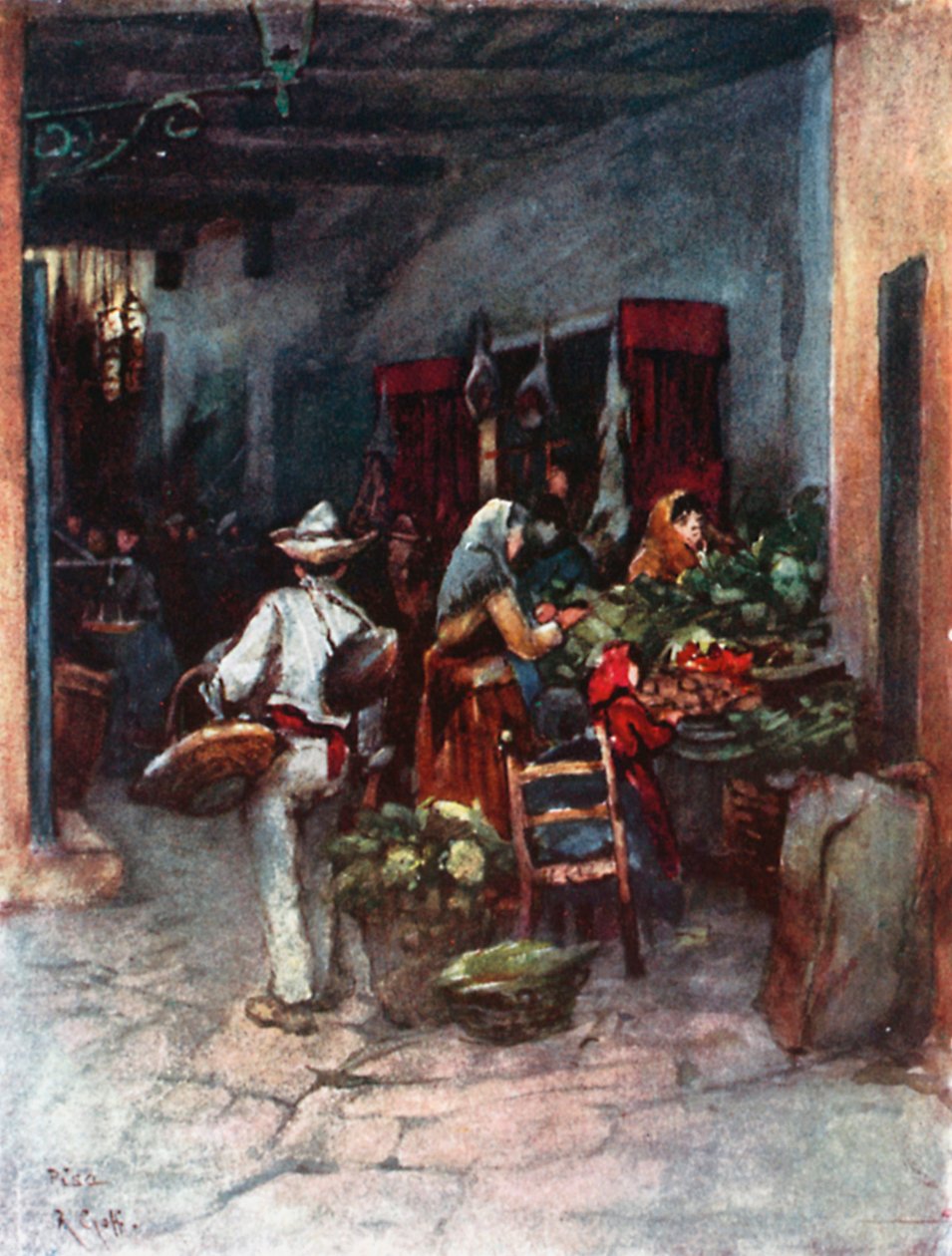 Meyve ve Sebze Tezgahları, Pisa (renkli lito) by Robert Charles Goff