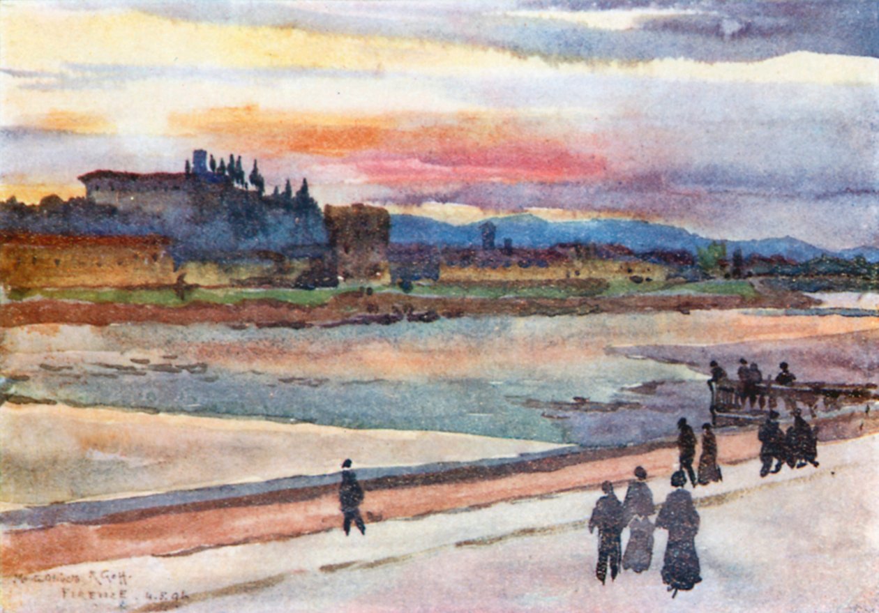 Monte Oliveto üzerinde gün batımı (renkli litografi) by Robert Charles Goff